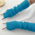 thumbnail image 2 of Hontri Gloves Mittens on Sale, Knitted Wool Gloves Autumn and Winter New Open-Finger Screen Warm Solid Color Long-Sleeved Gloves 1 Pair of Gloves Blue, 2 of 4