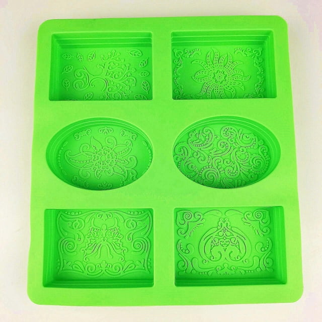 Molde de silicona para jabón, 6 moldes con relieve floral, ovalado y rectangular.