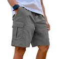 thumbnail image 2 of Drawstring Waist Lightweight Cargo Shorts for Men, Loose Straight Cut Multi Pocket Casual Utility Shorts, Quick Dry Comfort Outdoor Vacation Everyday Wear Walking Shorts Dark Gray L, 2 of 8