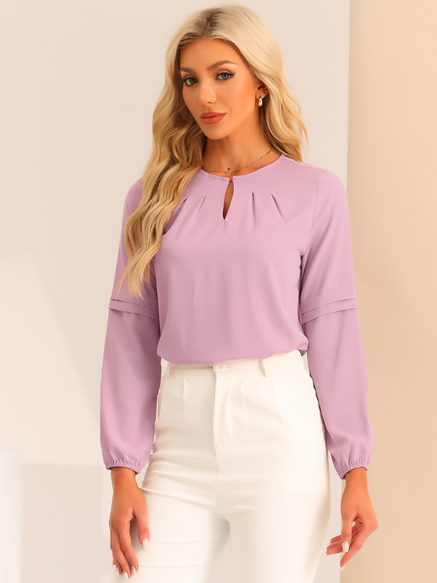 DARING DIVA Women's Chiffon Long Sleeve Elegant Office Blouses XS Pink