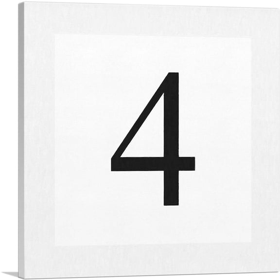 ARTCANVAS Modern Black and White Gray Serif Alphabet Number 4 Four Numeral Canvas Art Print - Size: 18" x 18" (0.75" Deep)