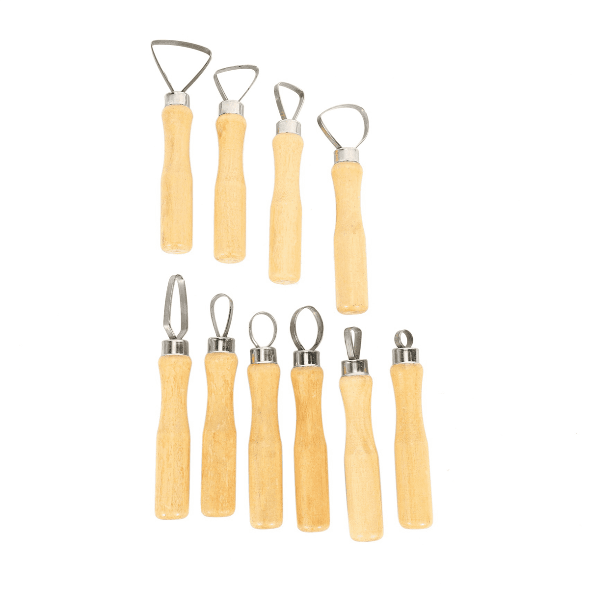 Metal + Wood Thick Handle Flat Wire Cutter Clay Pottery Sculpting Tool Set Pack of 40
