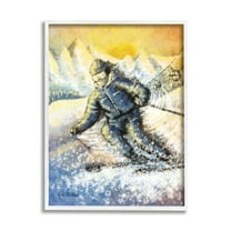 Stupell Industries Person Skiing on Slopes Sports Painting White Framed Art Print Wall Art, 11 x 14