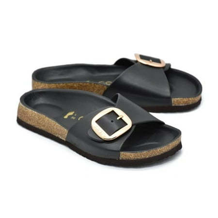 

Carvil Sandals Michasa Women One-Strap Big Buckle Slide Footbed Sandals Black - Size 37