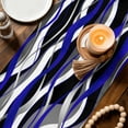 thumbnail image 4 of Blue Stripe Table Runner Linen Burlap Table Runner 48 Inches Long Ombre Grey Moire Geometric Modern Abstract Dresser Scarves for Kitchen Island Coffee Dining Room Party Holiday Decoration 13"x48", 4 of 8