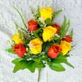 thumbnail image 2 of Gytml Artificial Rose Bouquet Long Lasting Fake Silk Grave Memorial Flowers, Sympathy Funeral Cemetery Flower Gift For Loved Ones Tombstone Outdoor Decor(Orange-42Cm), 2 of 6