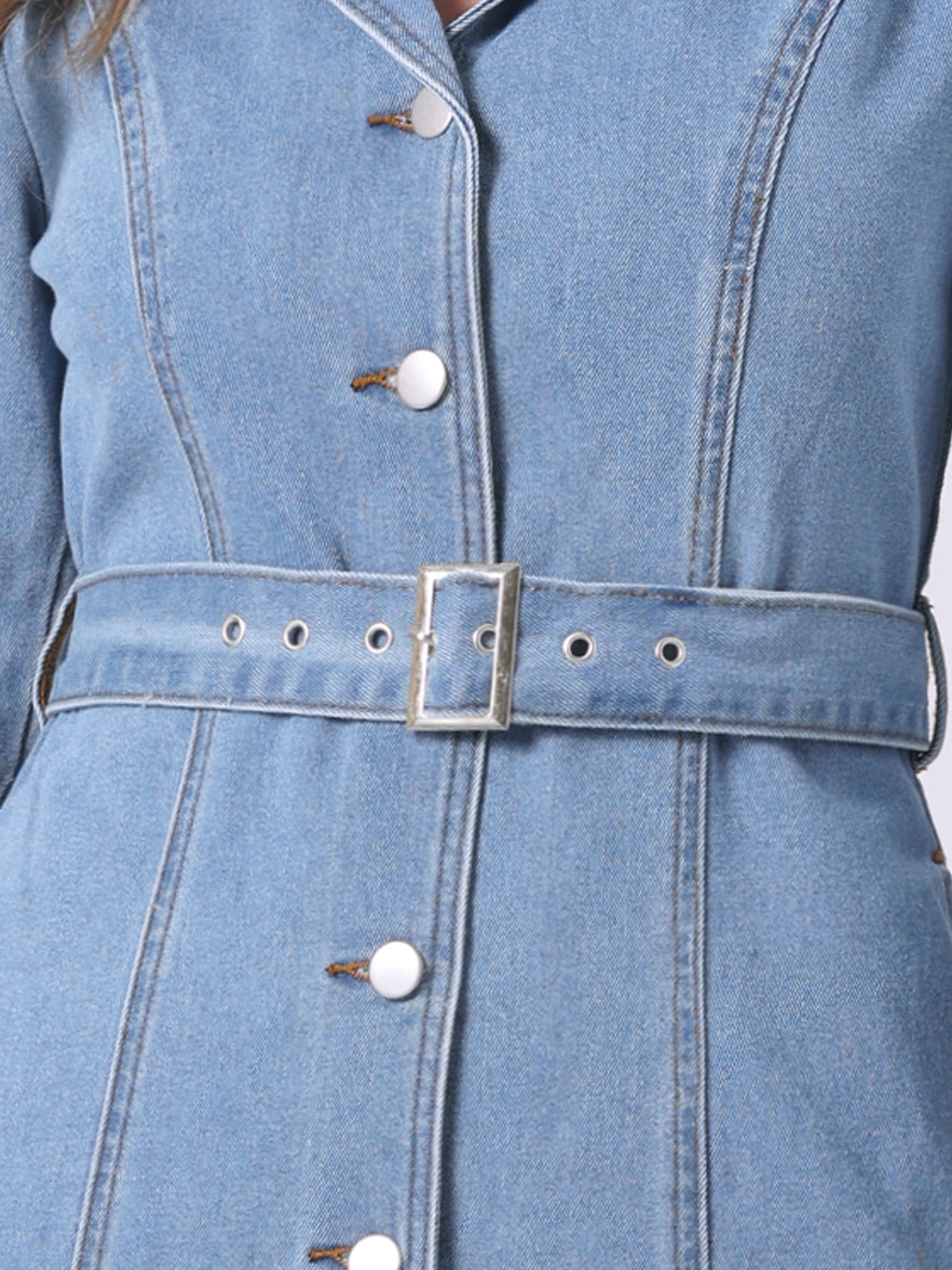 DARING DIVA Notched Lapel Denim Shirt Dress L Light Blue