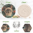 thumbnail image 4 of Yayeee 6 PCS Drink Coasters with Holder Set Woven Absorbent Round Tabletop Hot Pad, Flowers and Cat, 4 of 7