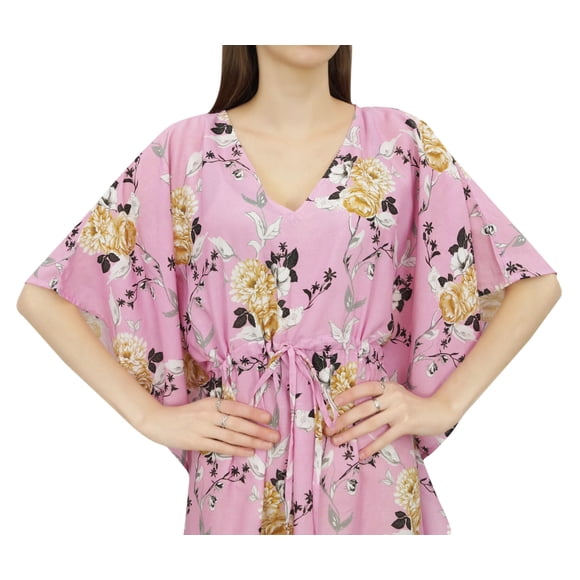 Bimba Pink Kaftan Kimono Dress Women's Summer Evening Floral Printed Maxi-12