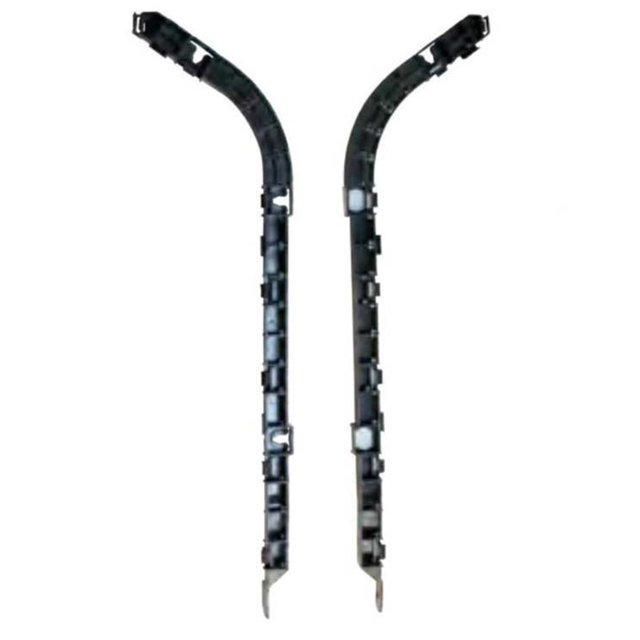 soporte espaciador lateral del parachoques trasero para honda civic 2006 - 2011 hy par de soportes negros, vista frontal centrada; piezas largas y curvas de ABS con ranuras y pestañas de montaje visibles, diseño simétrico para izquierdo y derecho, reemplaza 71598-SNA-A01 y 71593-SNA-A01, apto para Civic 2006–2011. Suele usarse para reparación o reemplazo del parachoques trasero en taller profesional.