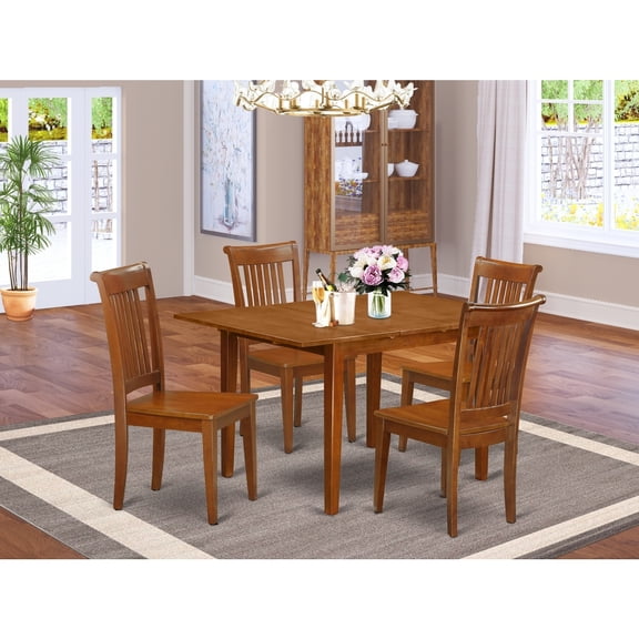 Dining Room Table Set with Chairs - 5 Piece Kitchen Set, 36x54 Inch, Saddle Brown