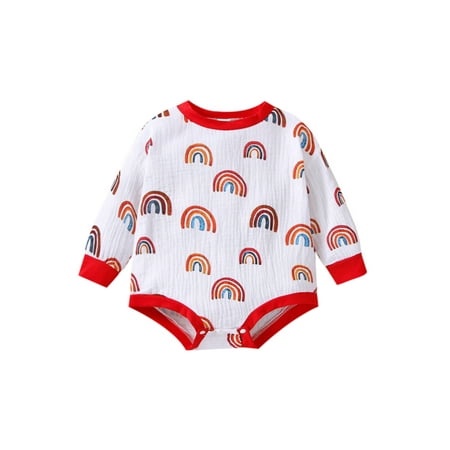 

Luckinbaby Baby Boy Romper Long Sleeve Crew Neck Animal Rainbow Print Bodysuit