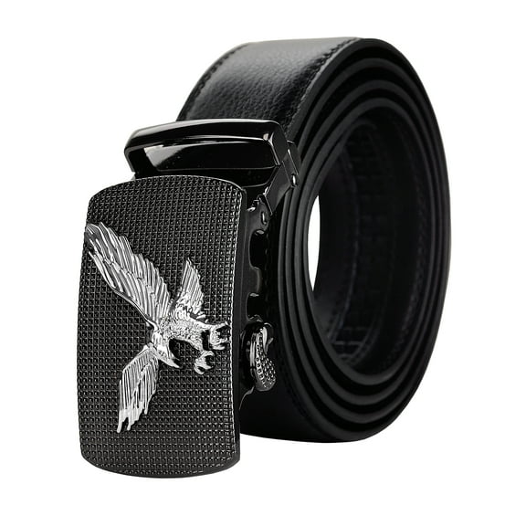 NYFASHION101 Men's Genuine Leather Ratchet Dress Trim to Fit Belt with Automatic Buckle, DS7849S, Black, Large