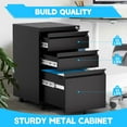 thumbnail image 4 of 24 Inch 3 Drawer Mobile File Cabinet - Office Lateral Filing Cabinet with Lock/2 Keys, Under Desk Metal File Cabinet with Adjustable Shelf for Legal Letter A4 Files, Easy Assembly, Black., 4 of 7