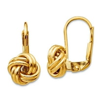 14k Solid Yellow Gold Polished Love Knot Leverback Earrings 17x9mm Wide Stud Earring for Women