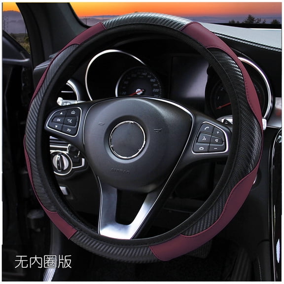 Car Steering Wheel Cover, 15 inch Carbon Fiber Microfiber PU Leather Elastic Steering Wheel Protector for Men Women, Anti-Slip Breathable Car Interior Accessories for Most Cars (Wine Red)