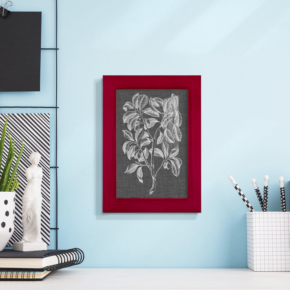 Graphic Foliage I - Framed Print w/glass - Cherry Red