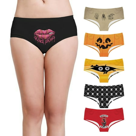 

SSBSM Low-Rise Elastic Waist Stretchy Women Panties Halloween Themed Ghost Skull Print Briefs for Sleeping