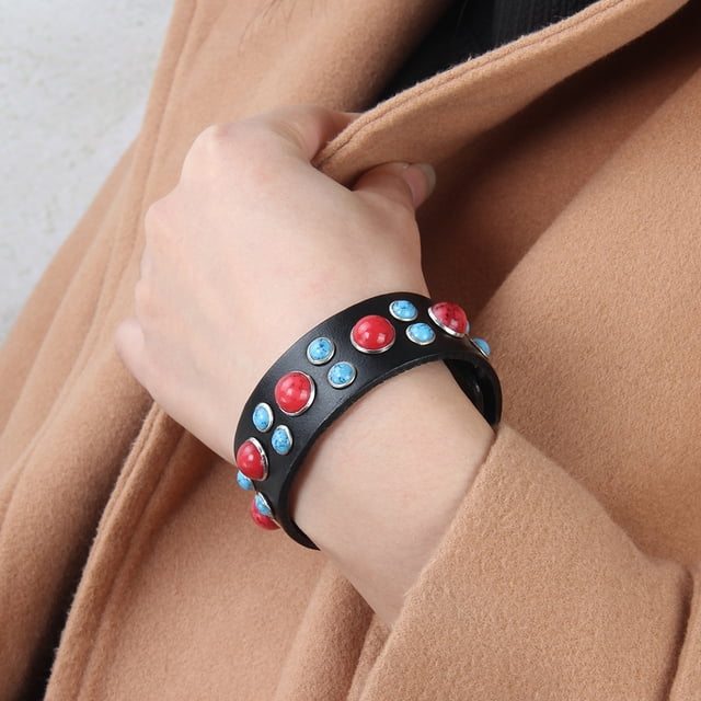 Brazalete de material cuero negro con de mujer para hombre de color turquesa Hugo Bohemian Bracelet