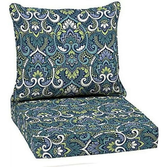 Outdoor 24 X 22 in. Deep Seat Set 24" L 22" W 5" H Blue Damask Bohemian Eclectic Polyester Fade Resistant Uv Water$$Garden & Patio