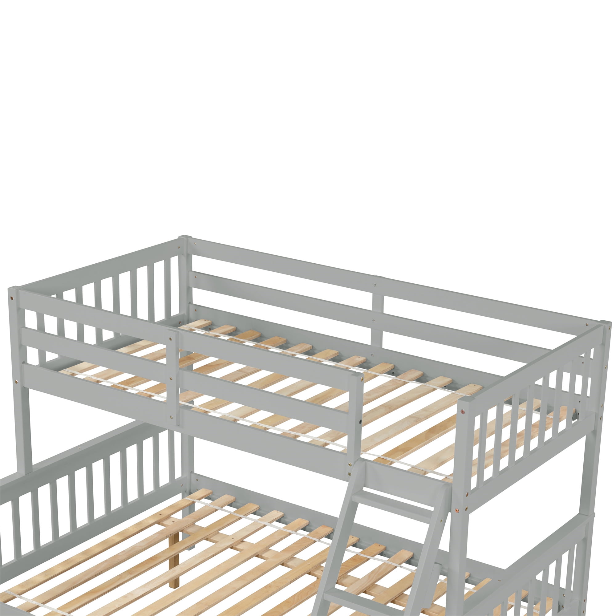 Kepooman Twin Over Full Bedroom Wooden Bunk Beds with Trundle & Safety Rail for Kids Teens, Grey Kepooman Twin Over Full Bedroom Wooden Bunk Beds with Trundle & Safety Rail for Kids Teens, Grey