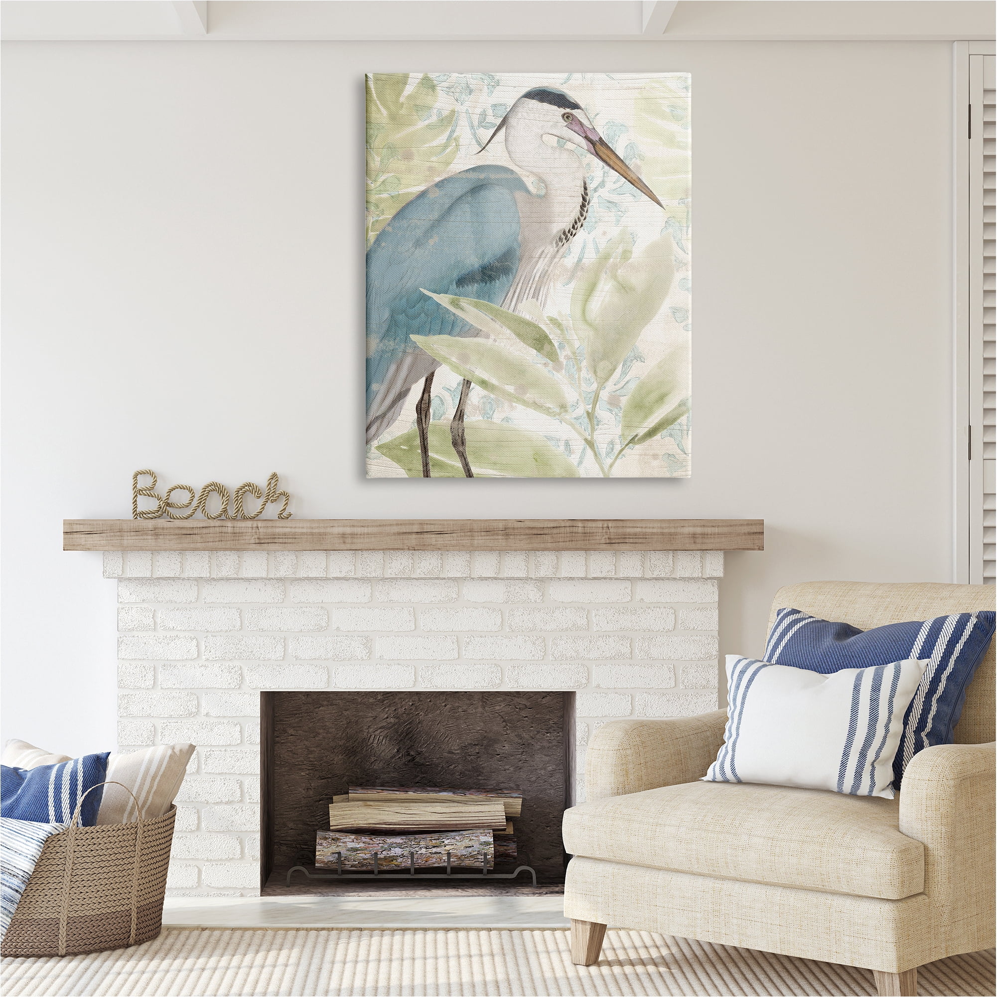 Stupell Industries Heron & Tropical Leaves Animals & Insects Painting Gallery Wrapped Canvas Art Print Wall Art, 36 x 48