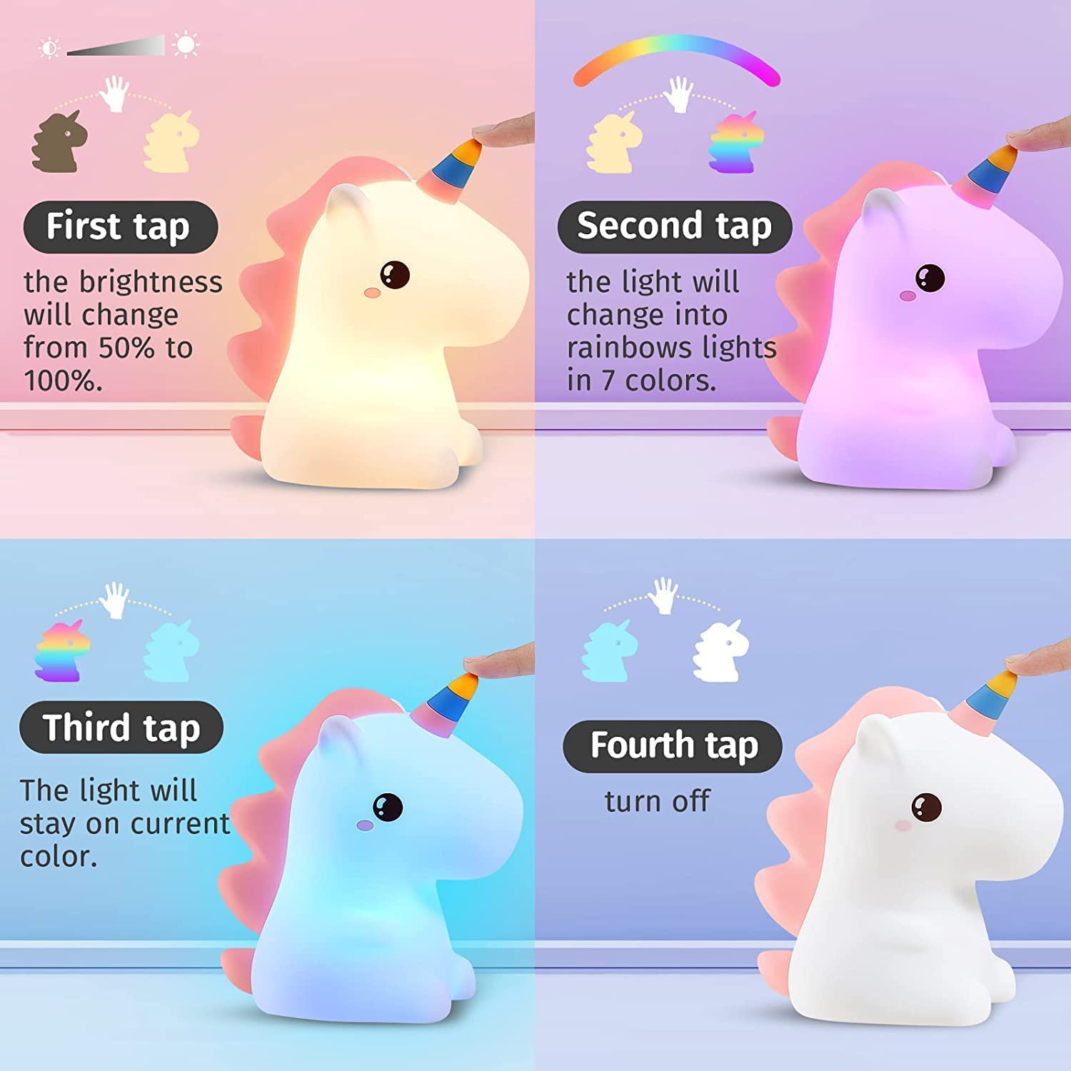 Veilleuse Licorne Enfant CHWARES - 7 Couleurs, Télécommande, Rechargeable USB, Cadeau Mignon