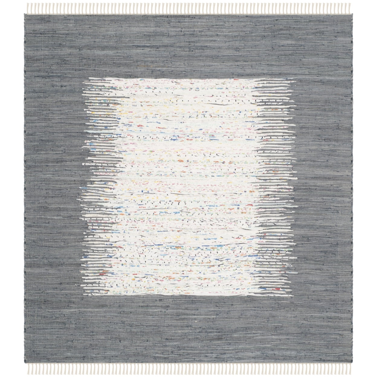 SAFAVIEH Montauk Tennyson Braided Border Cotton Runner Rug, Ivory/Grey, 2'3" x 6'