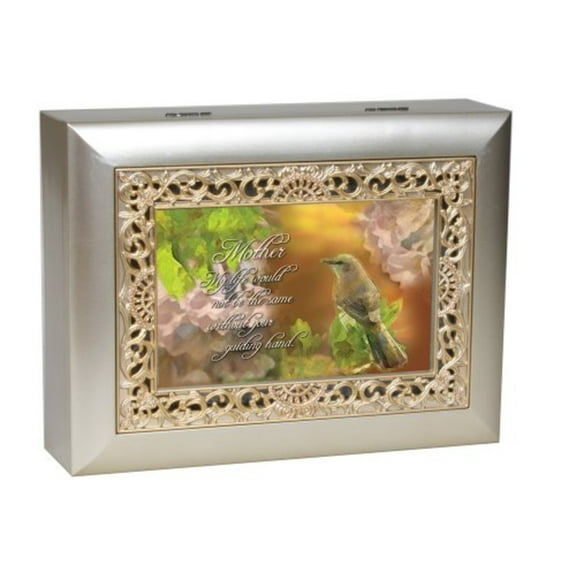 Cottage Garden Inspirational Music Box - Mother Plays Amazing Grace With Ornate Champaign Silver Finish