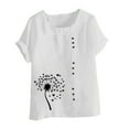 thumbnail image 4 of Lydiaunistar Womens Spring Tops Plus Size Casual Printed Short Sleeve Button Blouse Round Neck T-Shirt Lightweight Polyester White, 4 of 4