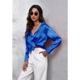 thumbnail image 1 of Blusas casuales de satén con cuello en V para mujer, blusa informal de seda, 1 of 7