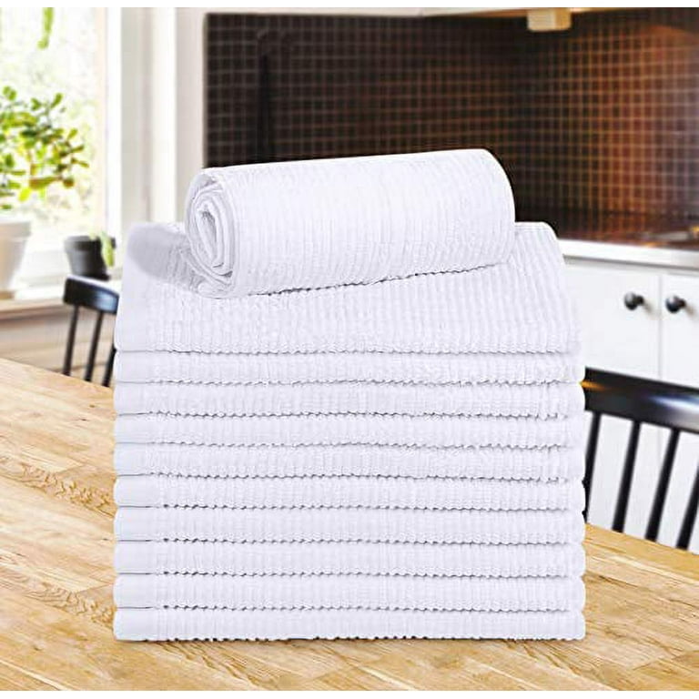 Talvania Bar Mop Towels 16”x19”, White Kitchen Bar Towel 12 Pack, 100% Cotton Ribbed Cleaning Cloths Rags, Super Absorbent Terry