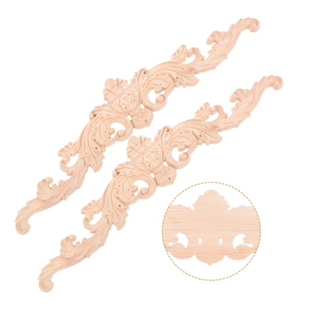 FRCOLOR 2PCS Wood Carved Onlay for Door Decor European Style Wood Applique Decorative Carving Trim for Bed Door Cabinet and Furniture