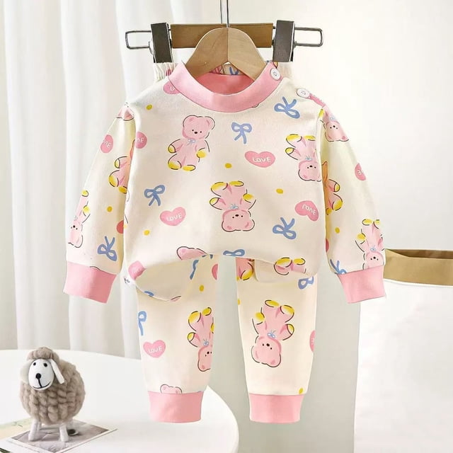 Cowsor 2PC Set for Children Boy Girl Match Kawaii Thermal 2 Piece Tops Tshirts Lingeries Pants Loungewear 2PC Sets Child