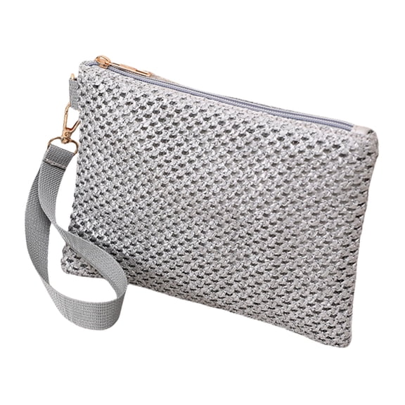 Women Trendy Woven Straw Envelope Bag Lightweight Beach Wristlet Purse Casual Vacation Small Handbag Zippered Wallet