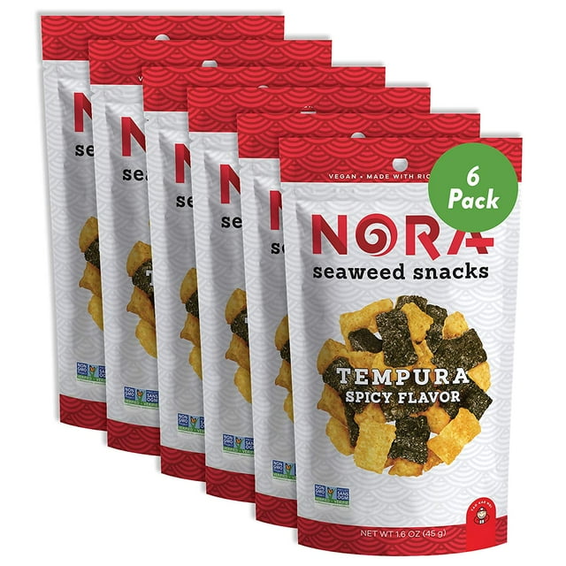 Spicy Tempura Seaweed Snacks by , Thick Nori Sheets Snack Strips, Low-Carb Healthy Snacks for Adults, Asian Snacks, Vegan, Non-GMO, 6-Pack