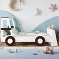 thumbnail image 4 of Harper & Bright Designs Twin Size Car Bed with Storage Shelves, Wood Platform Bed with Car-shape for Boys and Girls, Brown+White, 4 of 11