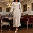 thumbnail image 6 of BRGZLK Women's Maxi Dress Mock Neck Long Sleeve Full Pleated Chiffon High Waist Belted A Line Cocktail Party Long Dress, 6 of 6