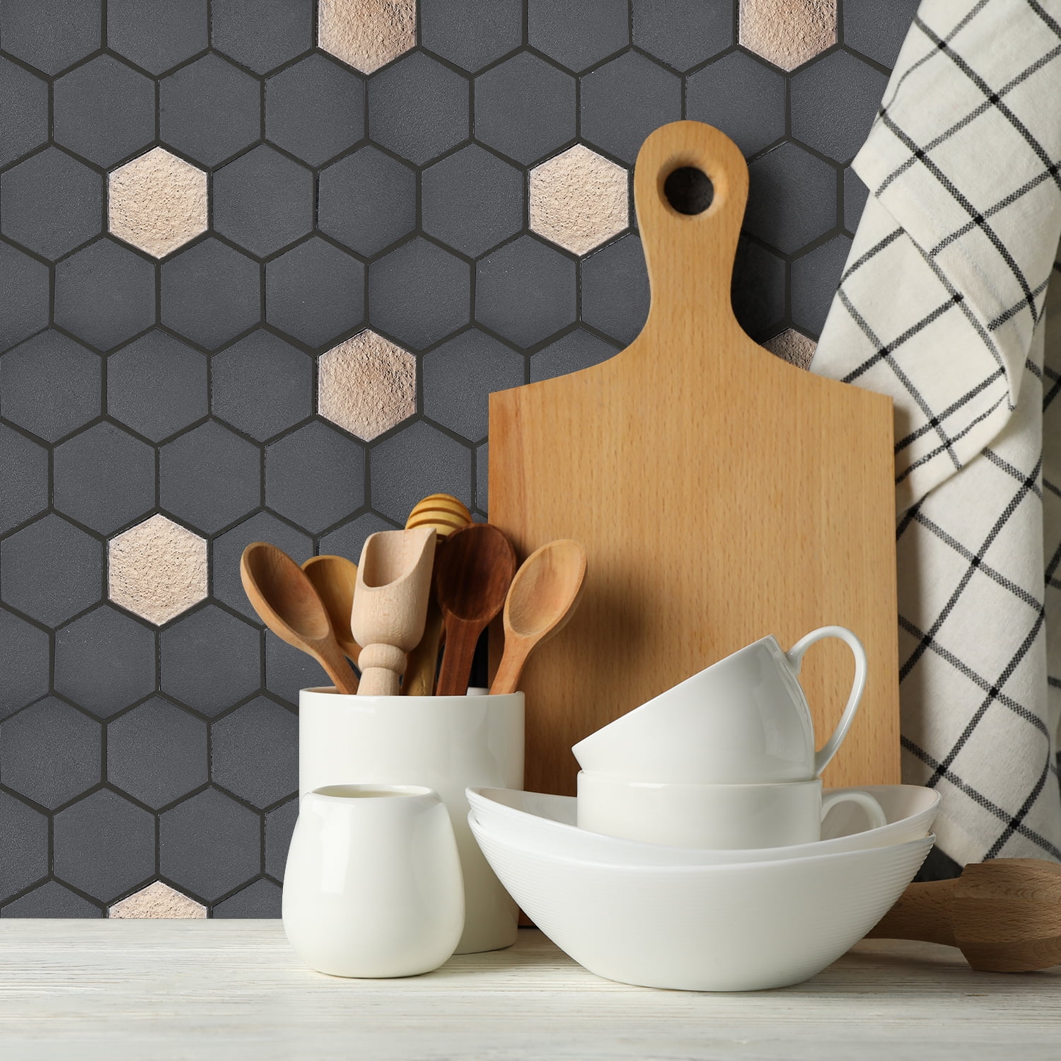 Lugo 12.1" x 10.43" Lava Stone Mosaic Floor and Wall Tile in Dark Grey (Pack of 9)