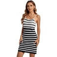 thumbnail image 4 of DOPI Women's Knit Beach Cover Up Dress Square Neck Spaghetti Strap Stripe Sleeveless Cami Coverup Striped Tank Top Curve Dress, 4 of 7