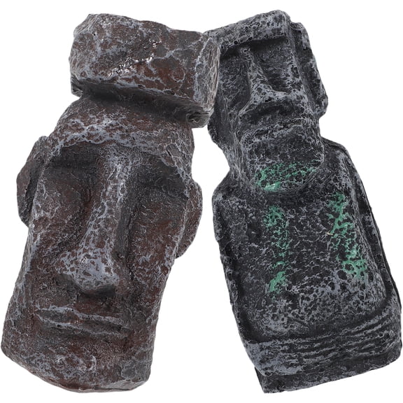 FUEENIRVA Set of 2 Grey Resin Moai Statue Figurines for Desktop, Garden, Yard, and Home Decorative Accents