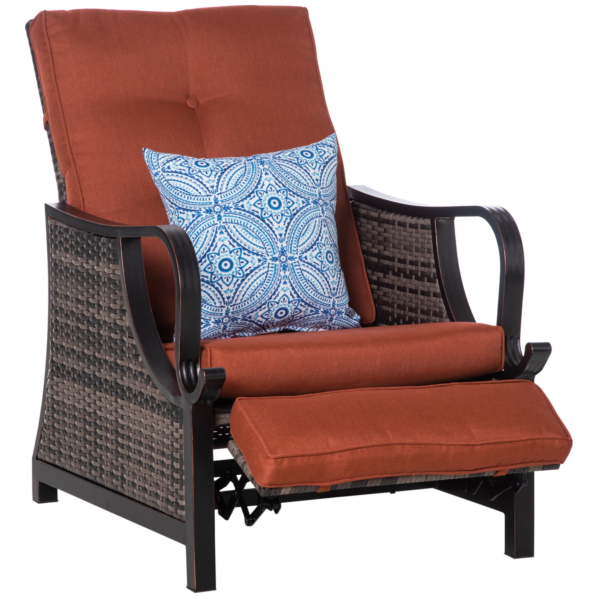 Outsunny Outdoor Recliner Chair with Cushions, PE Wicker Patio Chair