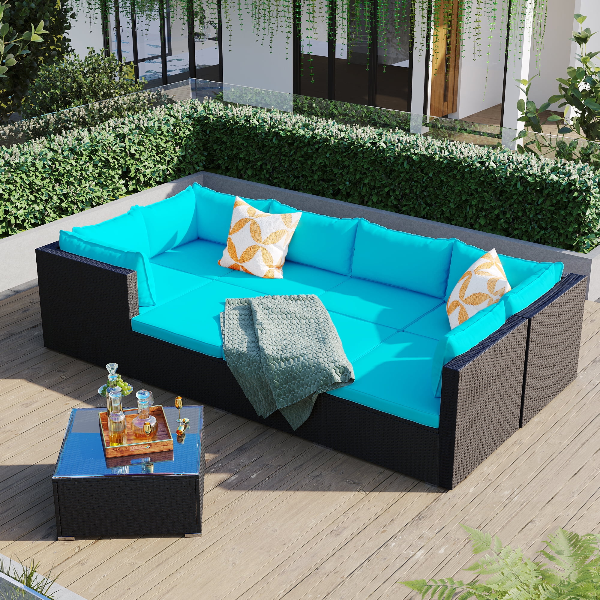 EUROCO 9 Piece Rattan Sectional Sofa Set,Outdoor Conversation Set,All