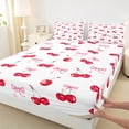 thumbnail image 3 of jejeloiu Ribbon Bow Tie Cartoon Cherry Red Pink White Twin Sheet Set,Ultra Soft Princess Bedding,3pcs, 3 of 7
