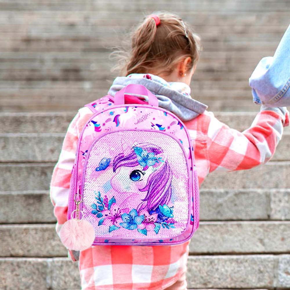 AGSDON Toddler Backpack for Girls, Kids Cute Unicorn Preschool Bookbag, Kindergarten Sequin School Bag