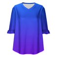 thumbnail image 4 of Viluyesy Women's 3/4 Sleeves T-Shirt V-Neck Shirt Tops Loose Blouse Blue Size S, 4 of 7