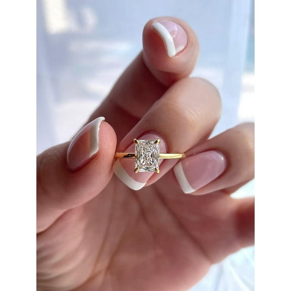 solitaire jewels 2.5CT Radiant Hidden Halo Moissanite Engagement Ring For Women, 14K Yellow Gold
