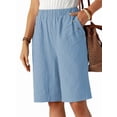 thumbnail image 2 of Shorts for Women Knee Length High Waisted Cotton Elastic Wasit Summer Dressy Casual Long Shorts Light Blue XXL, 2 of 8