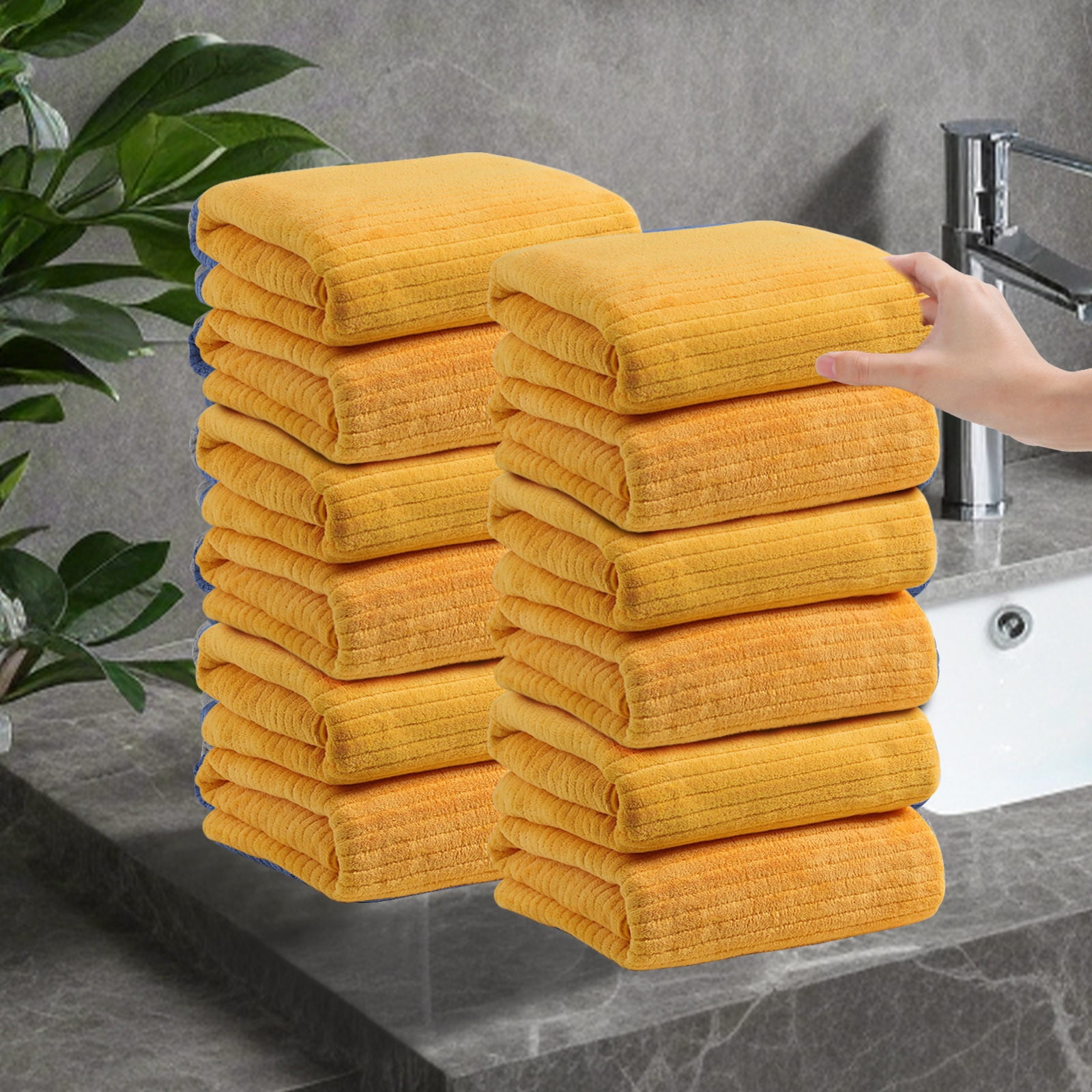 EazyTech 12 Pack Soft Absorbent Hand Towels for Bathroom Kitchen Face Wash Spa Pool Gym & Household Use, 14"x30" Quick Drying Microfiber Towel Set(Yellow)