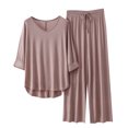 thumbnail image 2 of Fnooota Women's Pajama Sets, V Neck Summer 2-Piece 3/4 Sleeve Sleepwear Sets Khaki Size L, 2 of 3